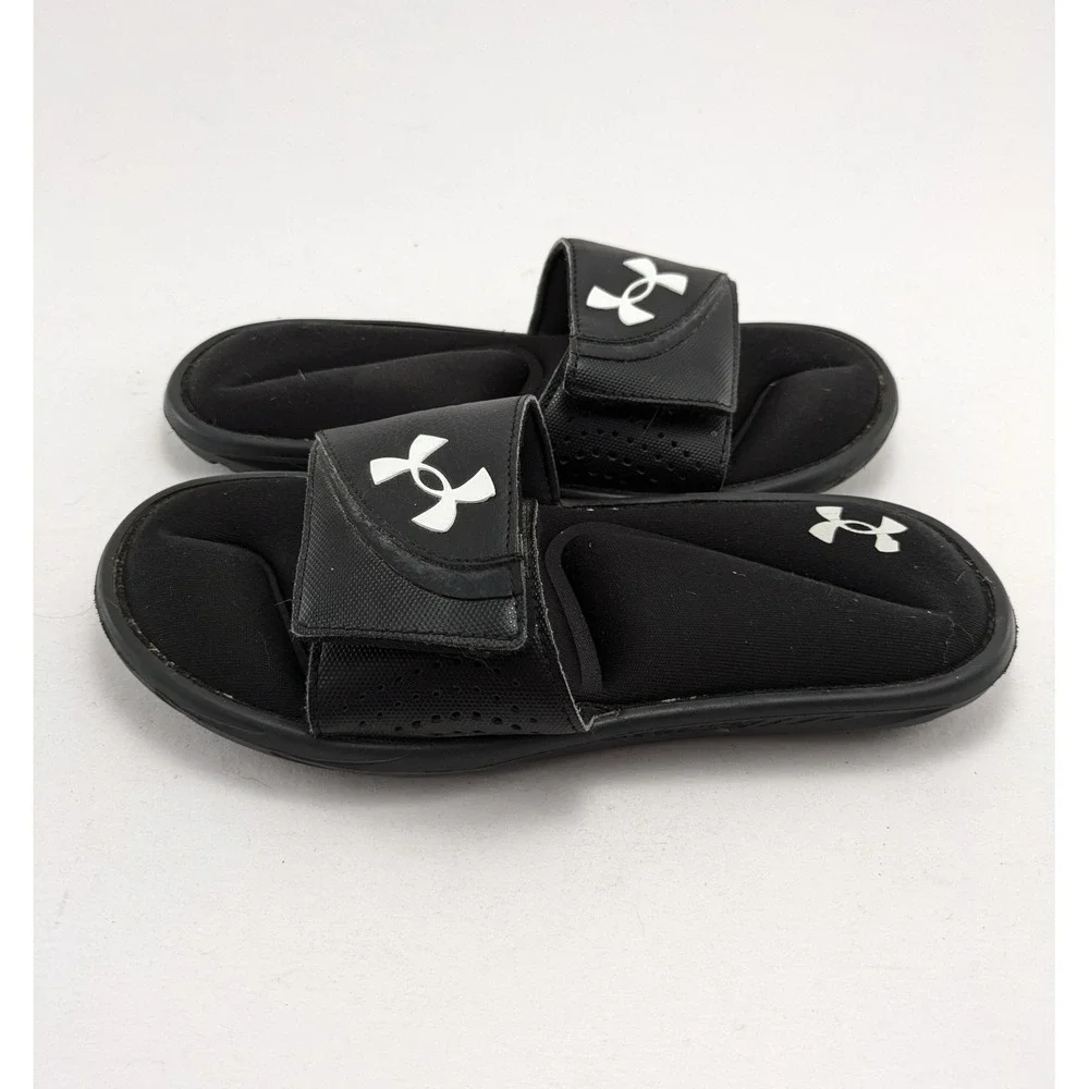 Youth Under Armour UA Ignite VI Slip On Black Slides Sandals 3022728-001 Size 5Y